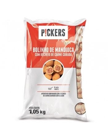 BOLINHO MANDIOCA PRE FRITO CARNE SECA 1,05KG PICKERS CX/06 PCT